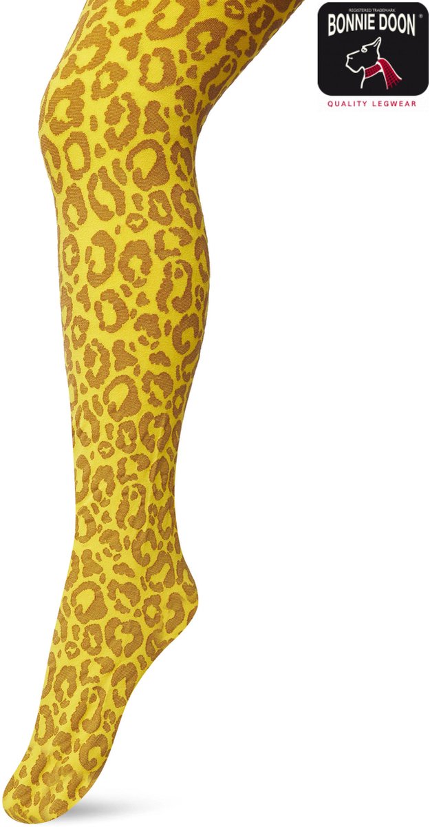 Bonnie Doon Kinder Panty met Panter Print 100 Denier maat 116-134 S Geel - Uitstekend Draagcomfort - Meiden Panty - Meisjes - Kinderen - Kids - Zebraprint - Dierenprint - Gladde Naden - Perfecte Pasvorm - Sulphur - BP213904.368