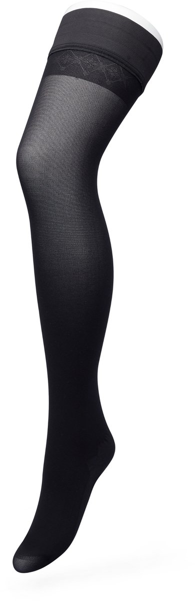 Bonnie Doon Dames Hold Up met Bies maat L/XL Zwart - 60 Denier - Brede Siliconen Band - Classic Lace Hold Up - Zakt niet af - Bies aan Achterkant - Panty zonder Broekje - Siliconenrand - Blijven Perfect Plakken - Panty Kousen - Black - BP211701.101