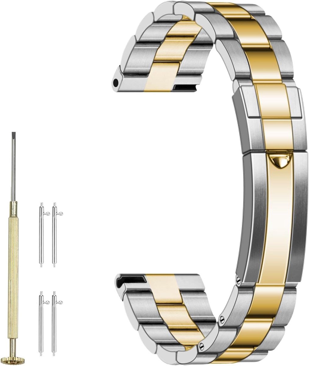 Roestvrijstalen Horlogeband - 20 mm en 22 mm - Taps Toelopend Metaal - Schroeven - Zilver en Zwart - Klassieke Duikgesp - Dames en Heren - Geschikt voor Horloges - Zilver en Zwart Model