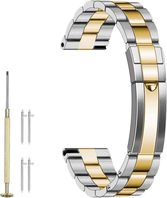 Roestvrijstalen Horlogeband Met Vouwsluiting – Massieve Gebogen Schakels, 16-24 Mm Breed – Universele Vervanging Met Gereedschap En Veerstangen