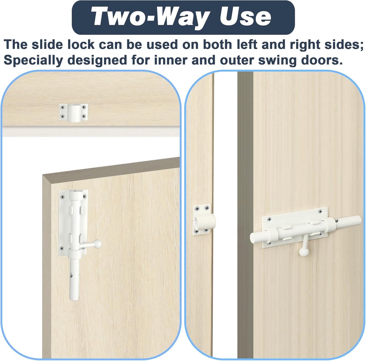 TRIXES 2 x Deurgrendel - voor badkamer, toilet, schuur, douche, slaapkamer, deur – Schuifslot Makkelijk schroefbaar