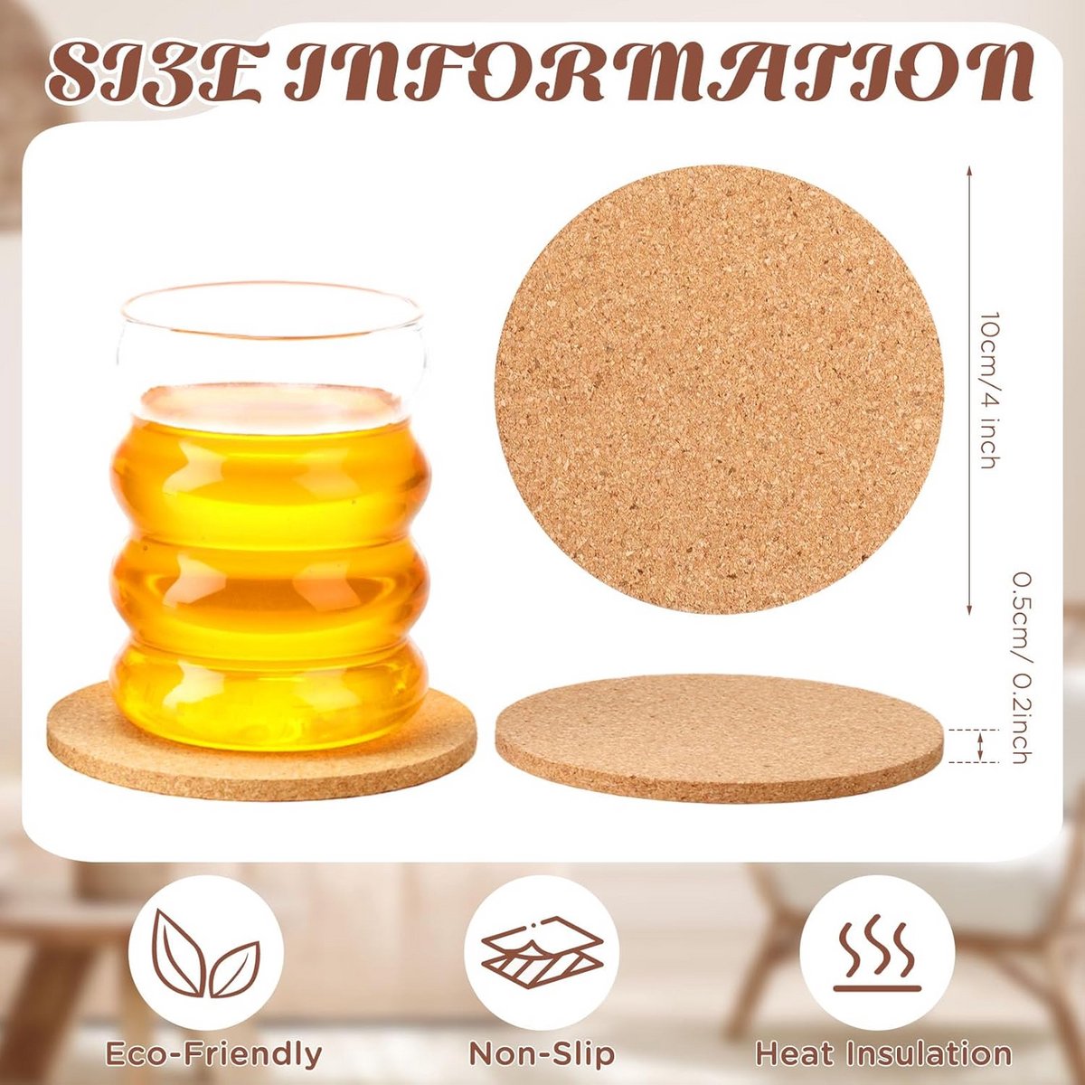 300x Absorberende Kurken Onderzetters Rond - 10x10cm - Ideaal voor Dranken, Keuken & DIY