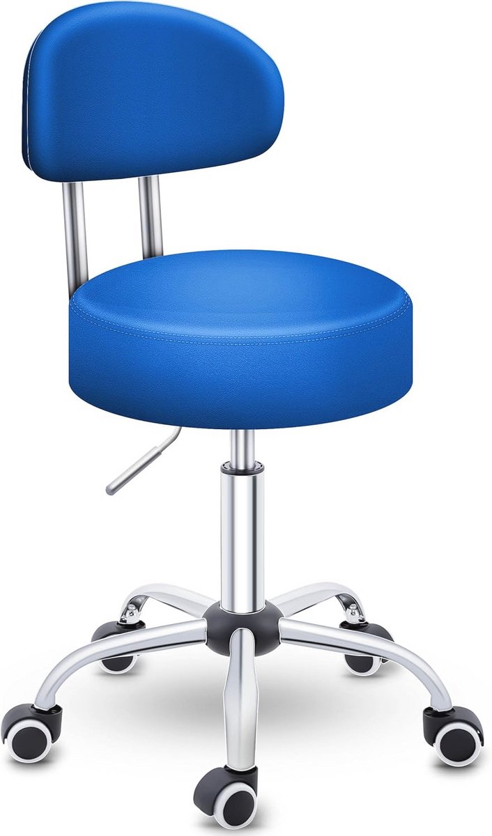 Verstelbare rolkruk met rugleuning en wieltjes - 360° draaibaar, hoogte 47-60 cm