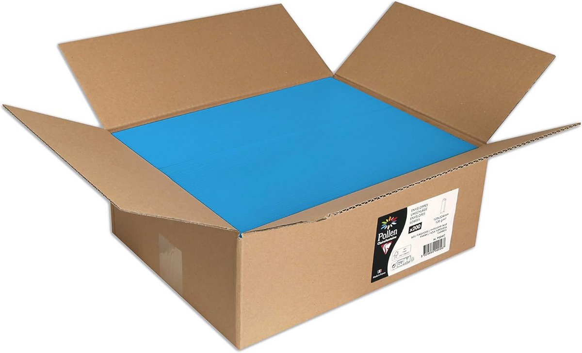 120 g/m² Luxe Enveloppen Blauw Zelfklevend 12,5 x 32,5 cm Doos 200 Stuks Premium Kwaliteit