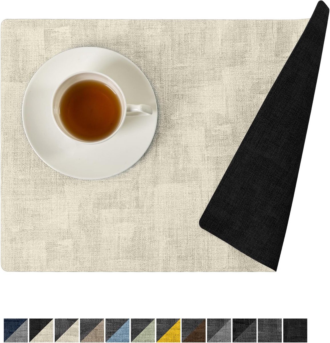 Set van 6 Omkeerbare Vinyl Placemats - Waterdicht en Oliebestendig Tafelmat