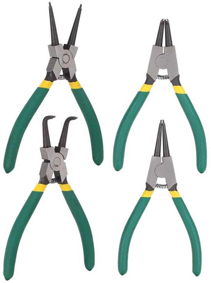 KARZO - Lock Ring Tangen Set, 4 Delige Circuit Ring Tangen, Mini Interne Externe Rechte Gebogen, Handgemaakte Sieraden Horloge Reparatie Gereedschap