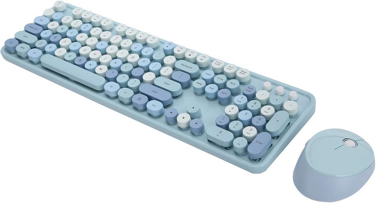 Draadloos Toetsenbord en Muis Set Met Ronde Toetsen - 2.4GHz USB Receiver - Multimediatoetsen - Stijlvol Roze/Blauw