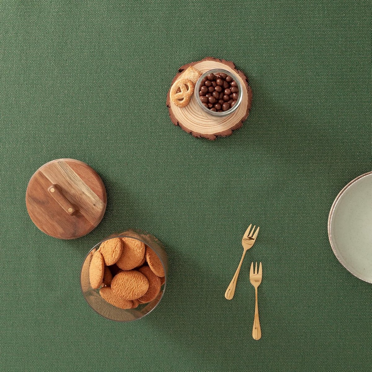 Elegante Rechthoekige Kersttafelkleed in Groen met Gouden Draad