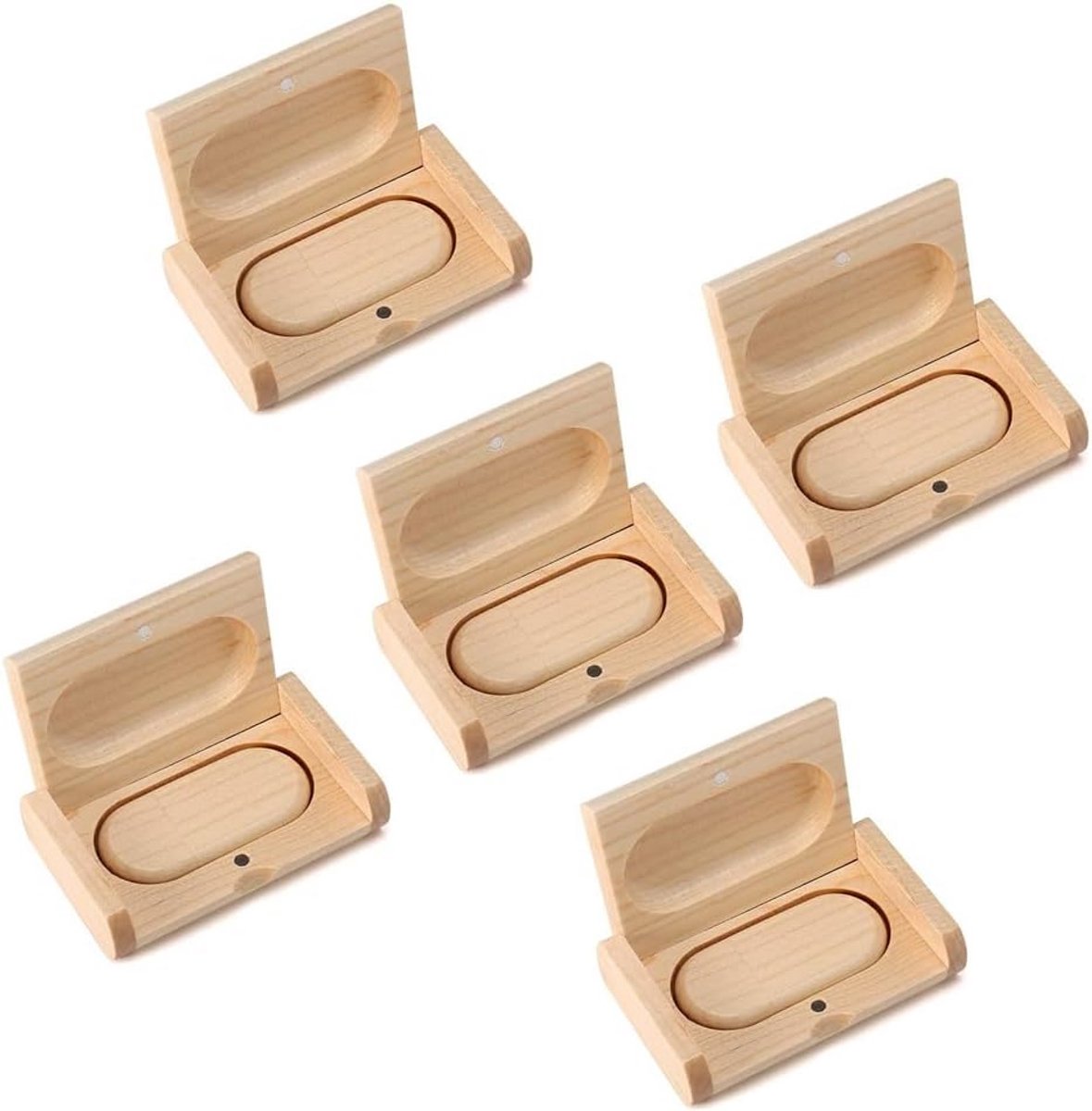 5-Pack Houten USB Sticks 1GB - USB 2.0 Geheugenstick met Houten Opbergdoos