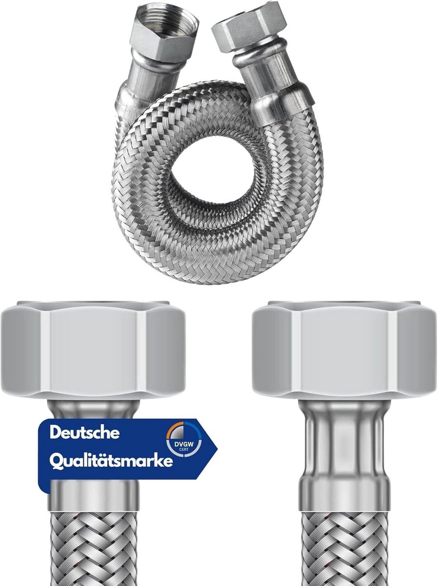 Keukenkraan Aansluitslang 60 cm - Flexibele RVS Waterslang 3/8 en 1/2 Inch Inclusief Afdic