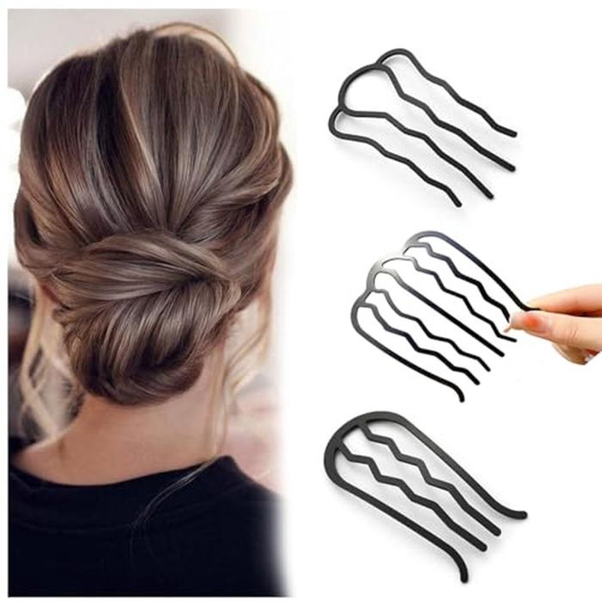 Haarsteekkam Set - Metalen Zijkammen en Insteekkam voor Haaraccessoires - 3 Tanden