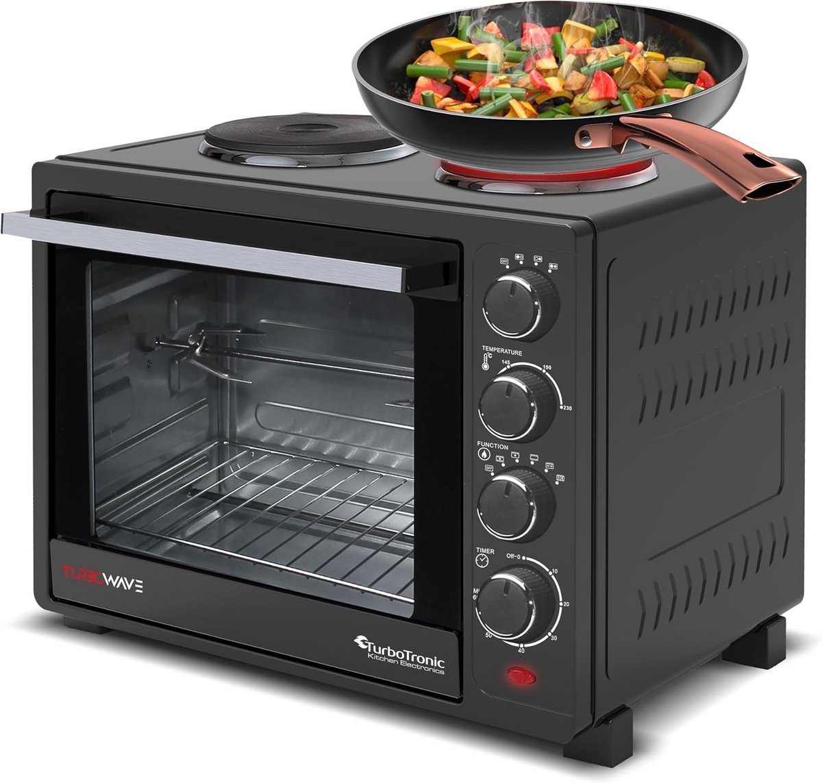 Multifunctionele Minioven met Kookplaten, Hetelucht en Draaispies - 35L