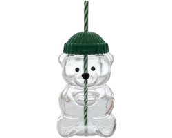 KZQ Mok - Theekopje - Glazen mok - Leuke glazen mok van 590 ml - Met rietje - Geschikt voor koffie, sap, melk en thee, lekvrije deksel, BPA-vrij (1 stuk)