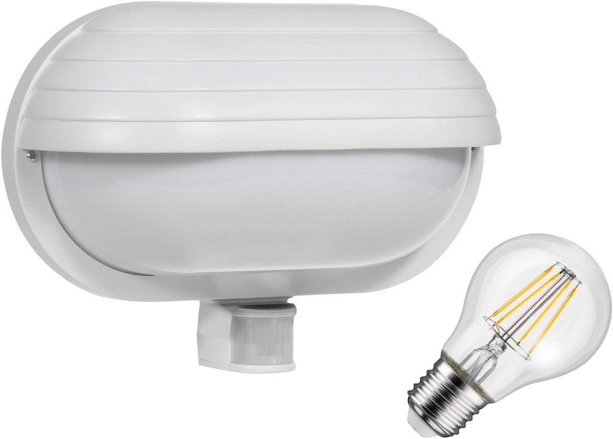 Buitenlamp met Bewegingssensor en Schemersensor, E27 Fitting, Wit