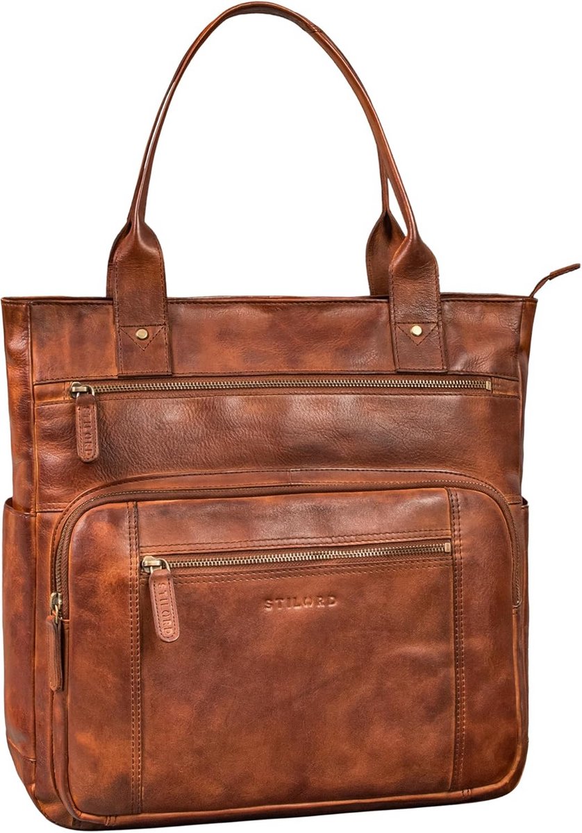 Grote Leren Dames Handtas Shopper met Vakken voor Laptop tot 15.6 Inch - Schoudertas