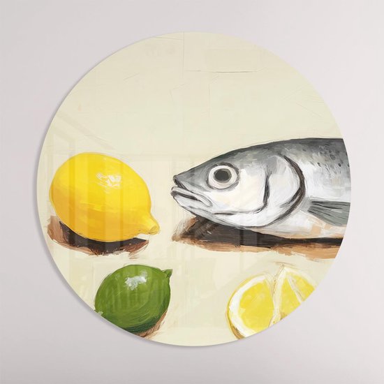 Frisse Fruitige Muurcirkel - Luxe Muurcirkel 100x100 cm op Dibond - Sfeervolle Wanddecoratie voor Woonkamer & Slaapkamer