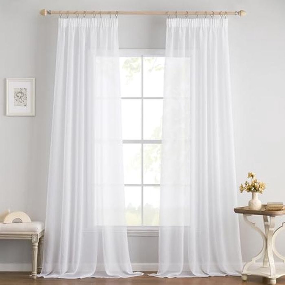 Transparante Voilegordijnen Set van 2 - Polyester Vitrage voor Slaapkamer en Woonkamer - 1