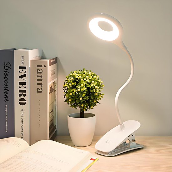 Leeslamp Boekenklem-1 Stuk - LED Studie Clip Lamp - Oplaadbare Opvouwbare Boekenhouders En Bedlamp - Wit - 3 Lichtkleuren Dimbaar - 1200mAh van Merkloos — afbeelding 2