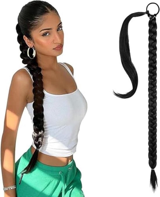 Gevlochten Haaraccessoire Voor Meisjes – Blauwe Vlechtpruik Met Strass, 70 Cm Lang, Ideaal Voor Feest En Cosplay