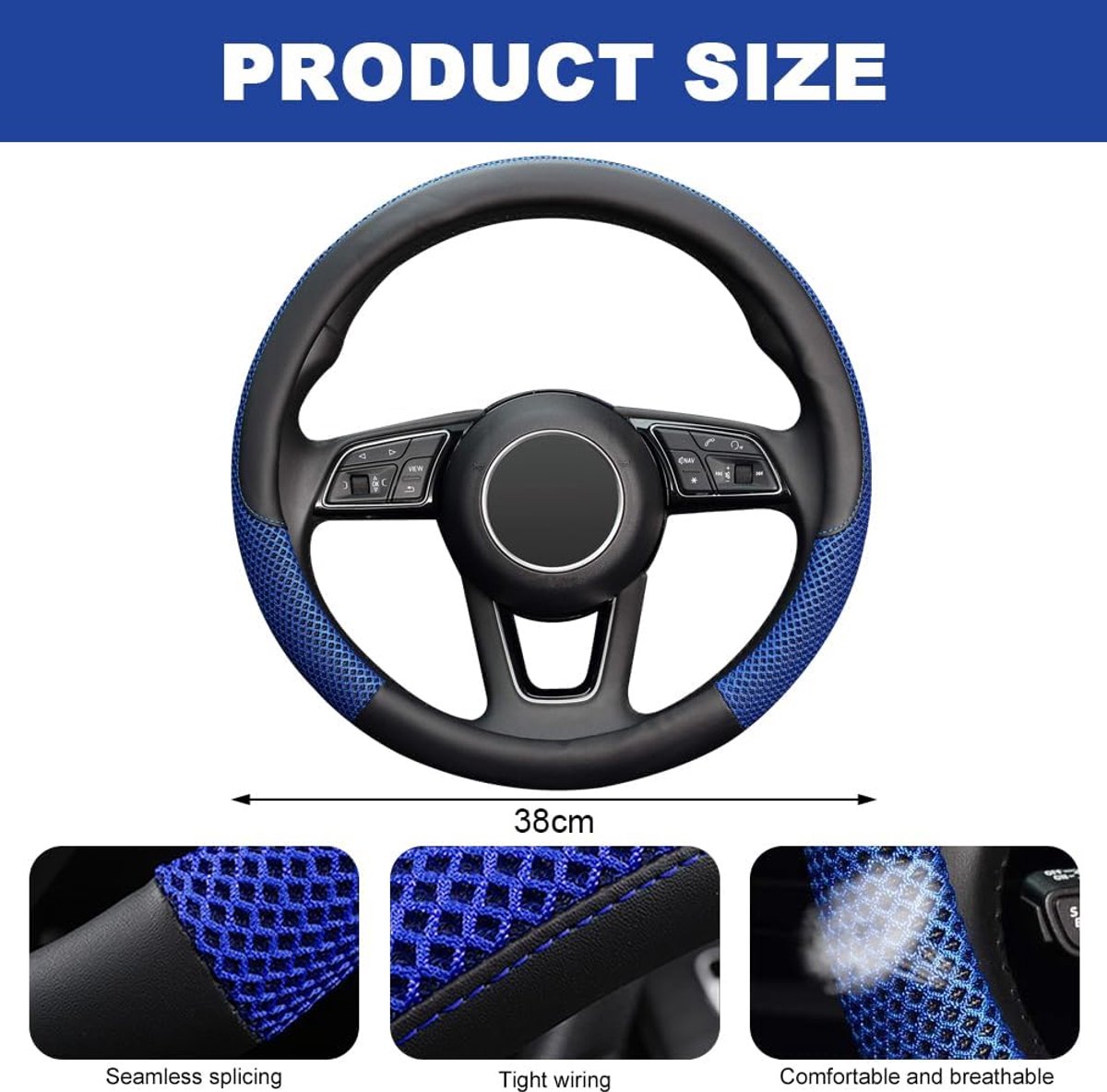 Autostuurhoes, ademend, 38 cm, antislip, autoaccessoire (blauw) – foto 4