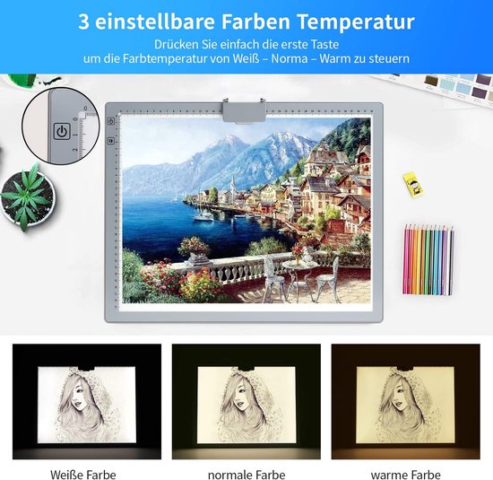 DONPODER A3 LED-Lichttafel – 10 Traploos Dimbare Standaard, 4500 Lux, USB-C, Voor Diamantschilderen En Tekenen