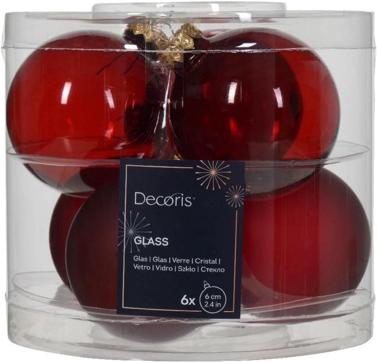 Kerstballen Glas 6 cm - Set van 6 Stuks Donkerrood Bordeaux