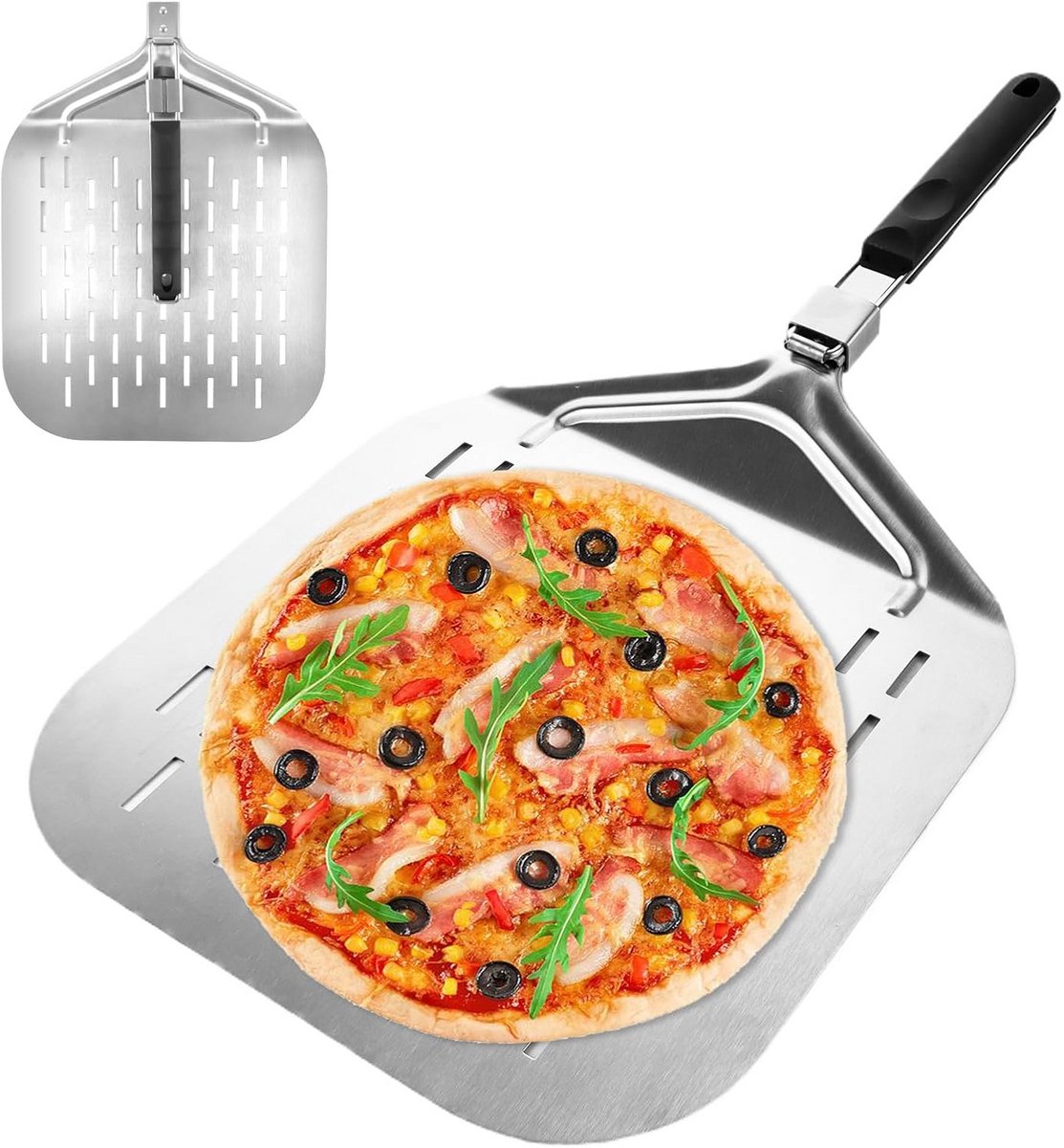 Geperforeerde Pizzaschep RVS met Hittebestendig Handvat voor Pizzaoven