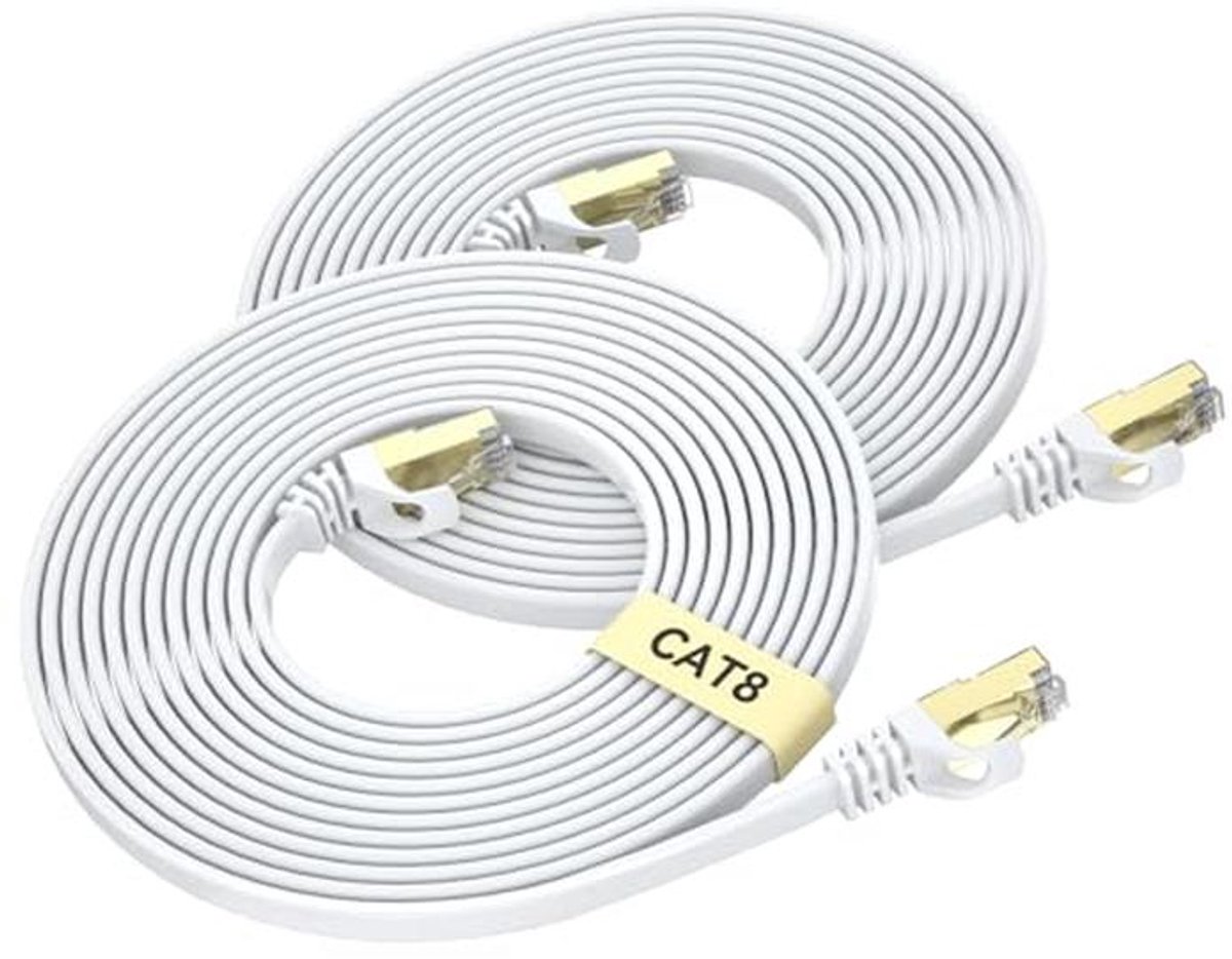 Cat 8 Ethernet Kabel 1m - Hoge Snelheid Plat RJ45 Netwerkkabel met 40Gbps en 2000Mhz