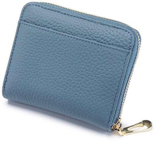 Portefeuille en cuir RFID Su.B.dgn – Porte-cartes compact à fermeture éclair, compartiment pour pièces et billets pour hommes et femmes – Blauw
