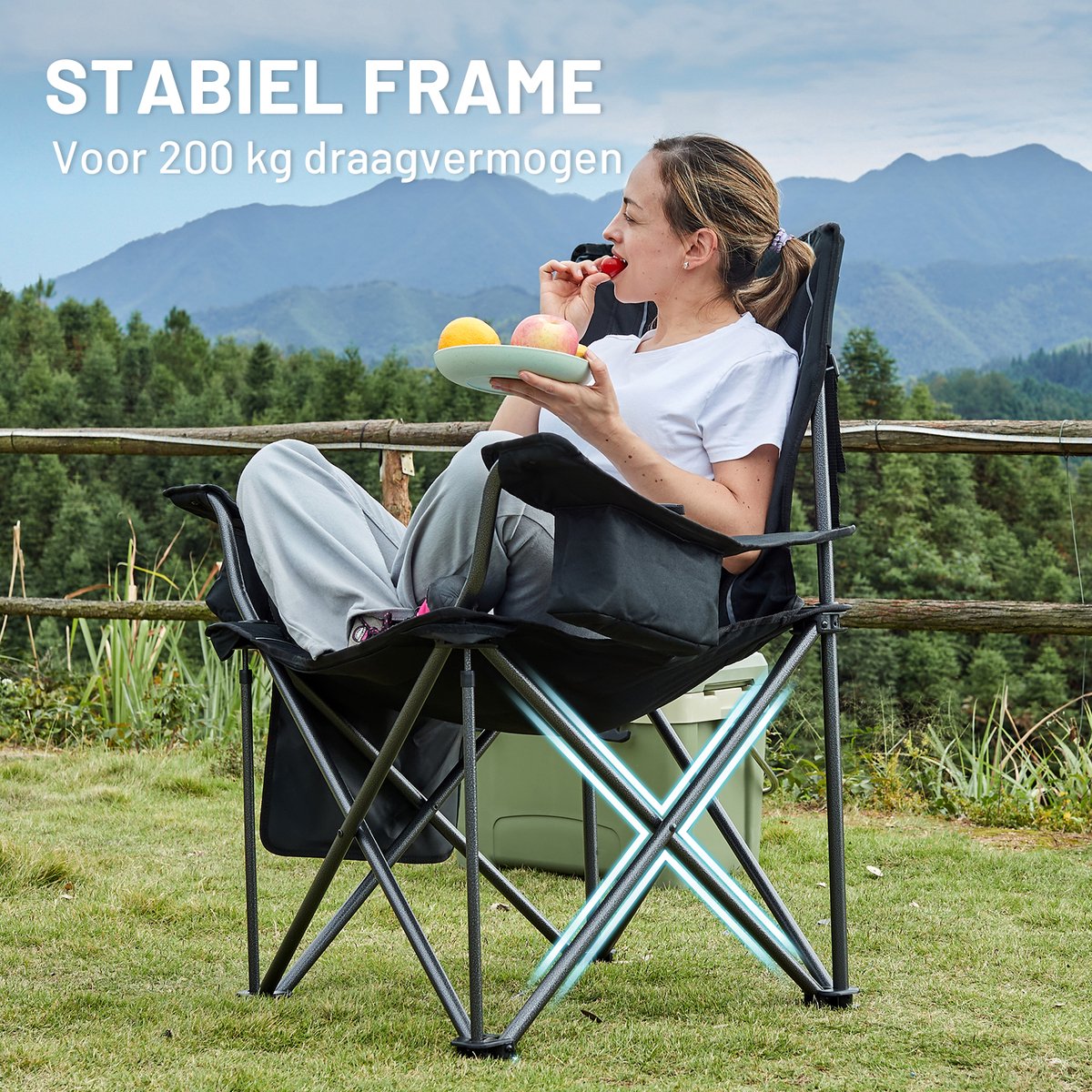 TIMBER RIDGE Campingstoel - Comfortabel & Opvouwbaar - 200KG draagvermogen - Met bekerhouder & zijvak - Voor camping & vissen - Zwart — cadeau in Sport & Outdoor - foto 5