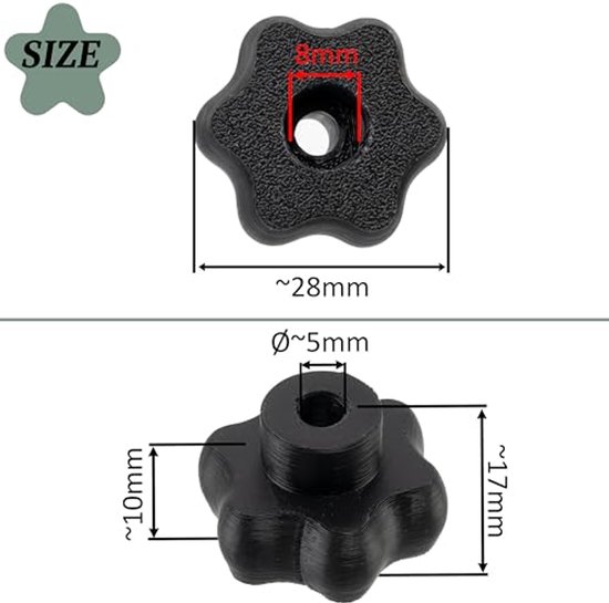 SHULLIN 20 Stuks Stergreepmoeren – M5 Binnendraad, 25 Mm Kop, Kunststof/messing, Voor Meubels, Machines En Apparatuur
