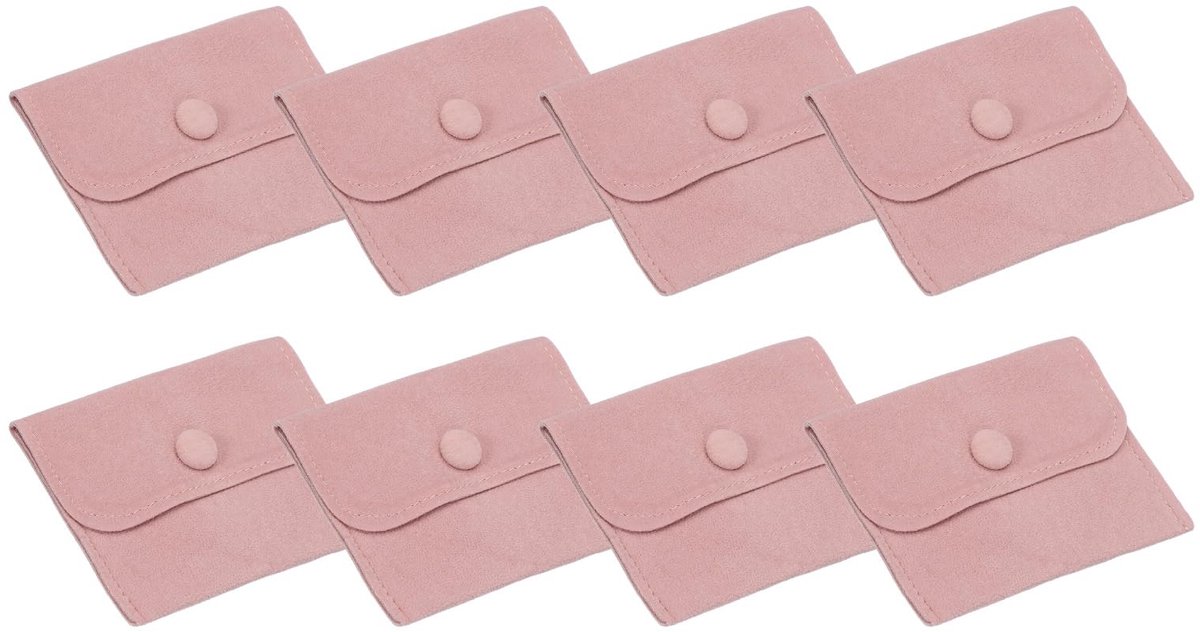10 x 7 cm sieradenzakje, 8 stuks zachte fluwelen zakjes met drukknop draagbare opslag voor ringen, ketting, armband, oorbel horloge, roze