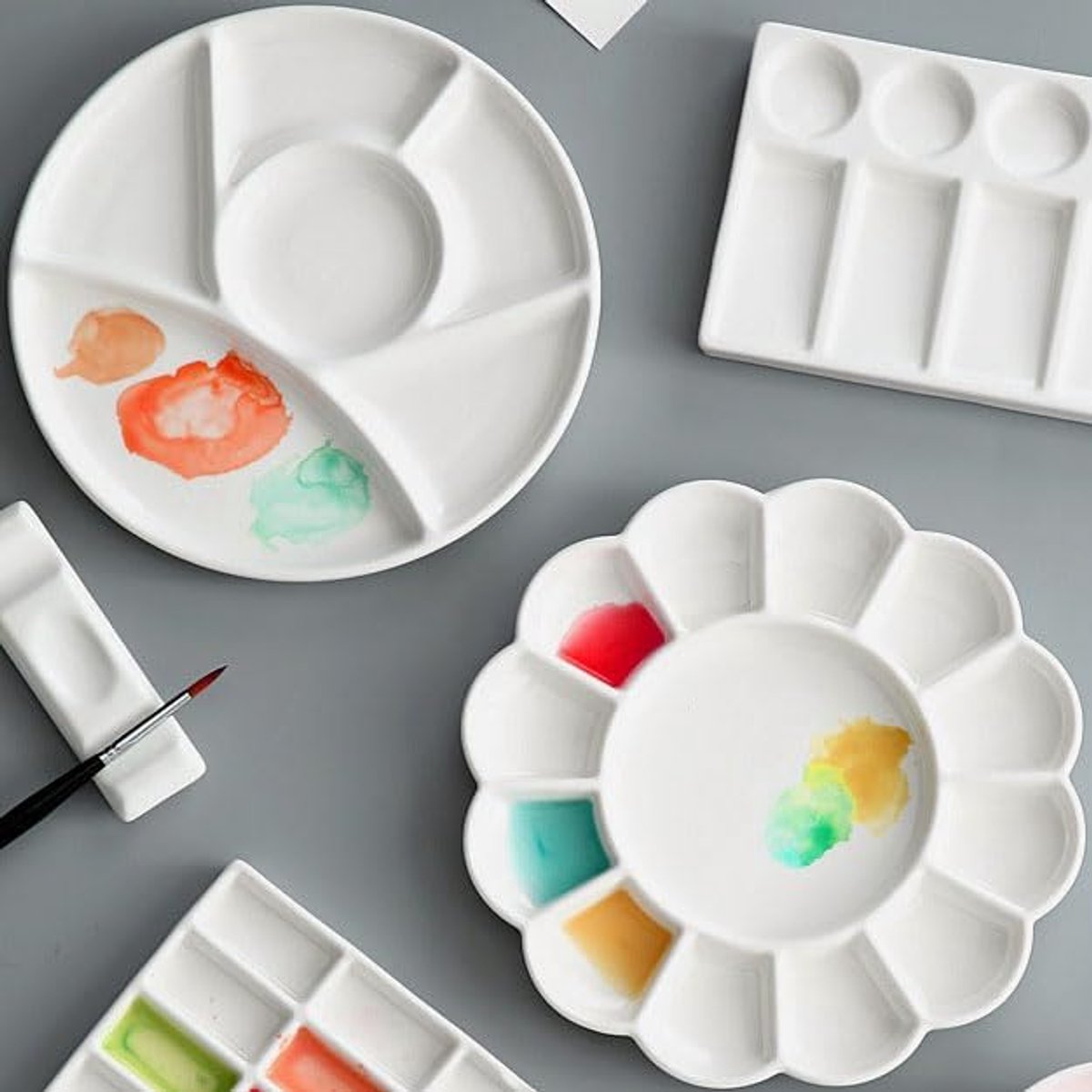 2 Stuks Keramiek Paletten, Keramische Verfpalet, Schilderpalet, Kunstpalet, Olieverfmengpalet, Aquarelplaat, Waterverf Kunst Schilderij, Professioneel Kunstverf Pallet, Verf Plaat
