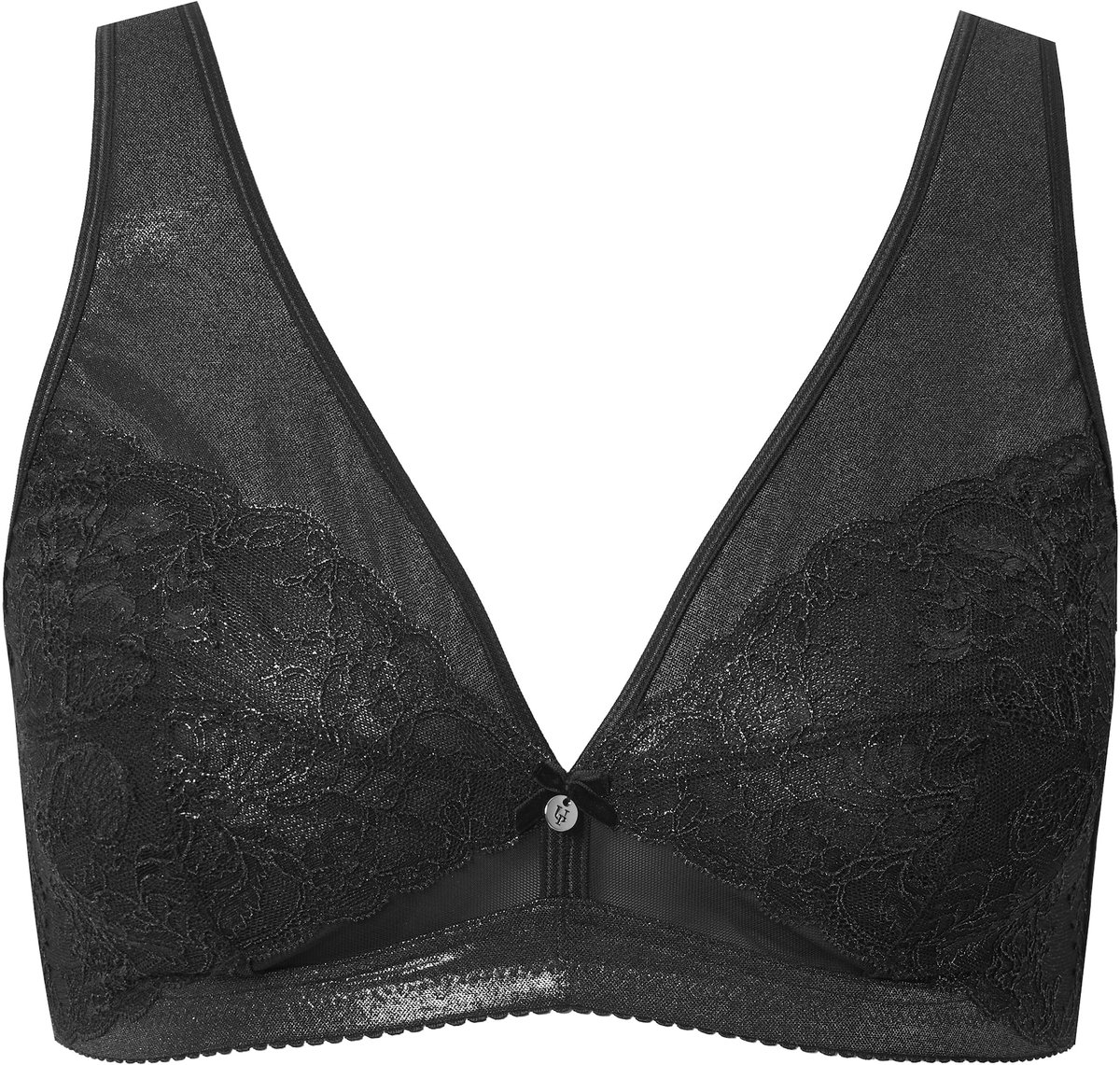 Ulla Popken - Dames - Steunbeha metallic effect zonder beugels - Zwart - Maat 120E