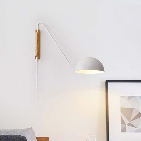 Verstelbare Vintage Houten Wandlamp met Snoer en Schakelaar - E27