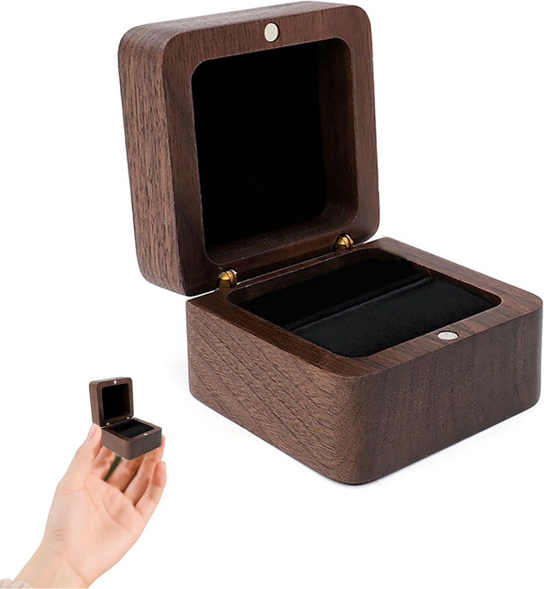 Handgemaakte Houten Ringendoos van Walnoothout voor Bruiloft en Verloving