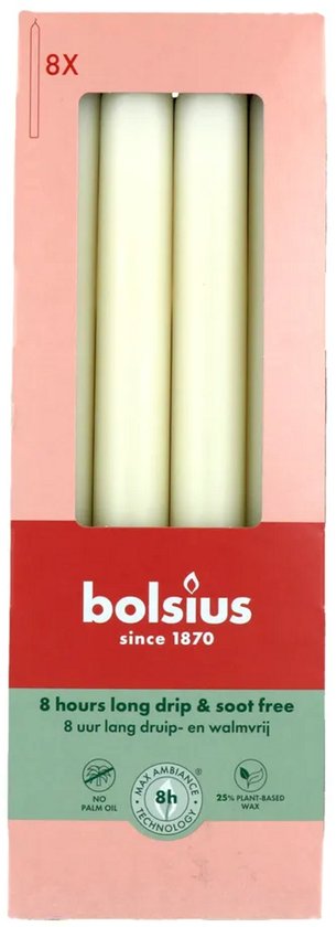 Bougies de dîner Bolsius ivoire 230/20 set 8 pièces (8 heures) perle soft