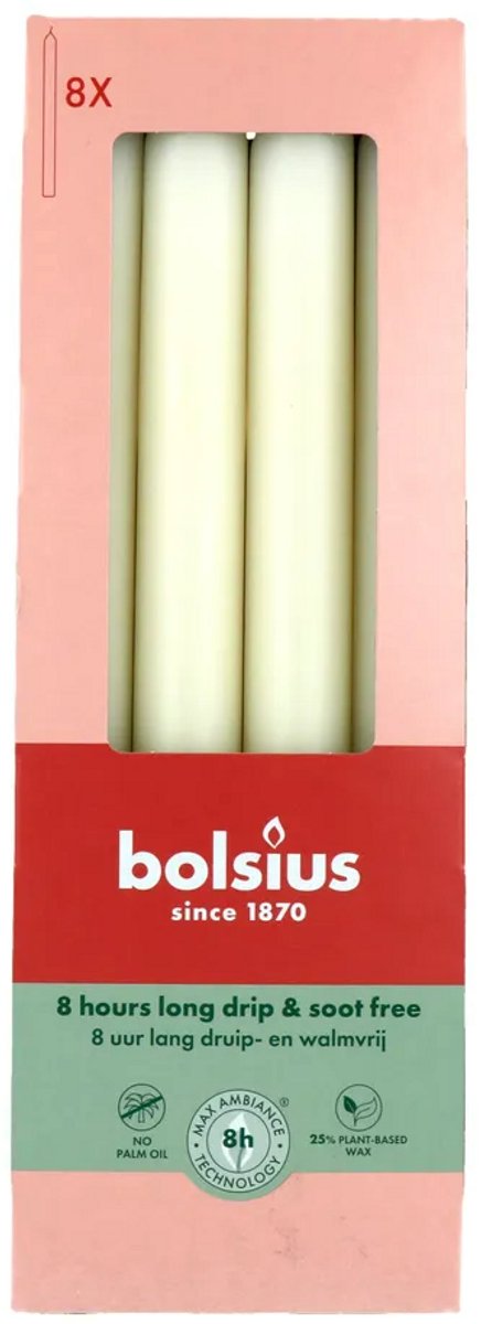 Bolsius - Dinerkaarsen - 230/20 - 8 stuks per verpakking - Soft Pearl