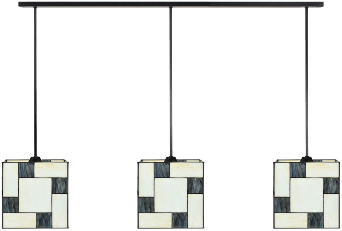 Coloured by Art 3 x Tiffany Mondriaan Kubus met Pendant lampen aan plafondbalk - Art Deco Trade Zwart