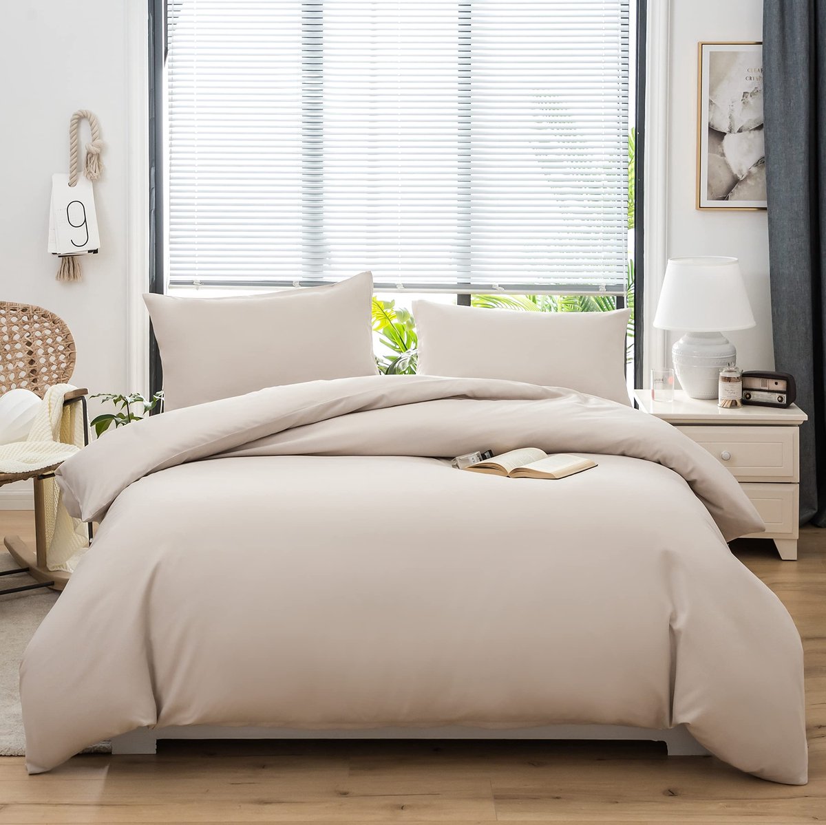 Unyqoos Beige microvezel beddengoedset met kussenslopen en ritssluiting