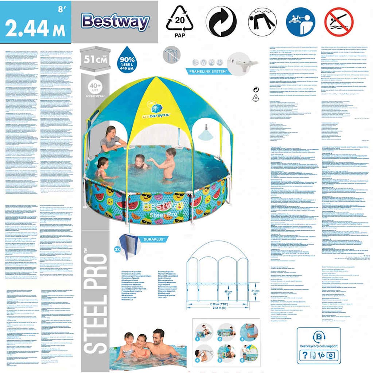 Bestway My First Frame Pool - Zwembad met zonnescherm - Kinder Zwembad - 244cm - Rond zwembad — afbeelding 9