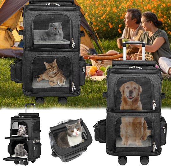 Reistas voor Katten en Honden, met Dubbele Wielen, Ademend, Opvouwbaar, voor het