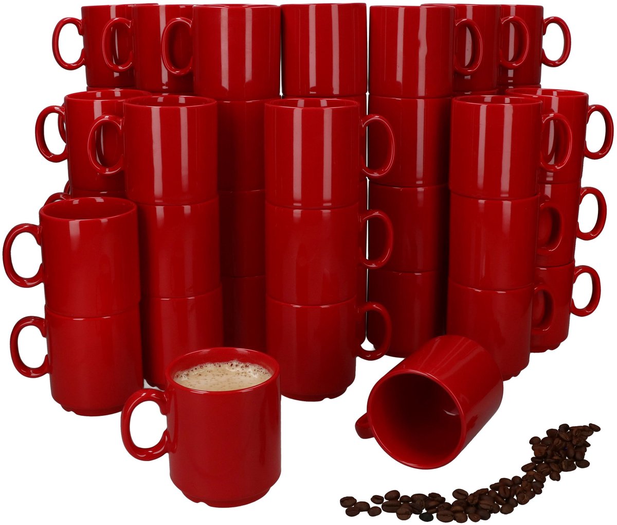 48-delige set EVENT stapelbare koffiemokken rood porselein 250 ml