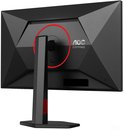 Achterkant van een zwarte AOC gaming monitor met een geometrisch patroon en een rode cirkel rond de monitorarmbevestiging.