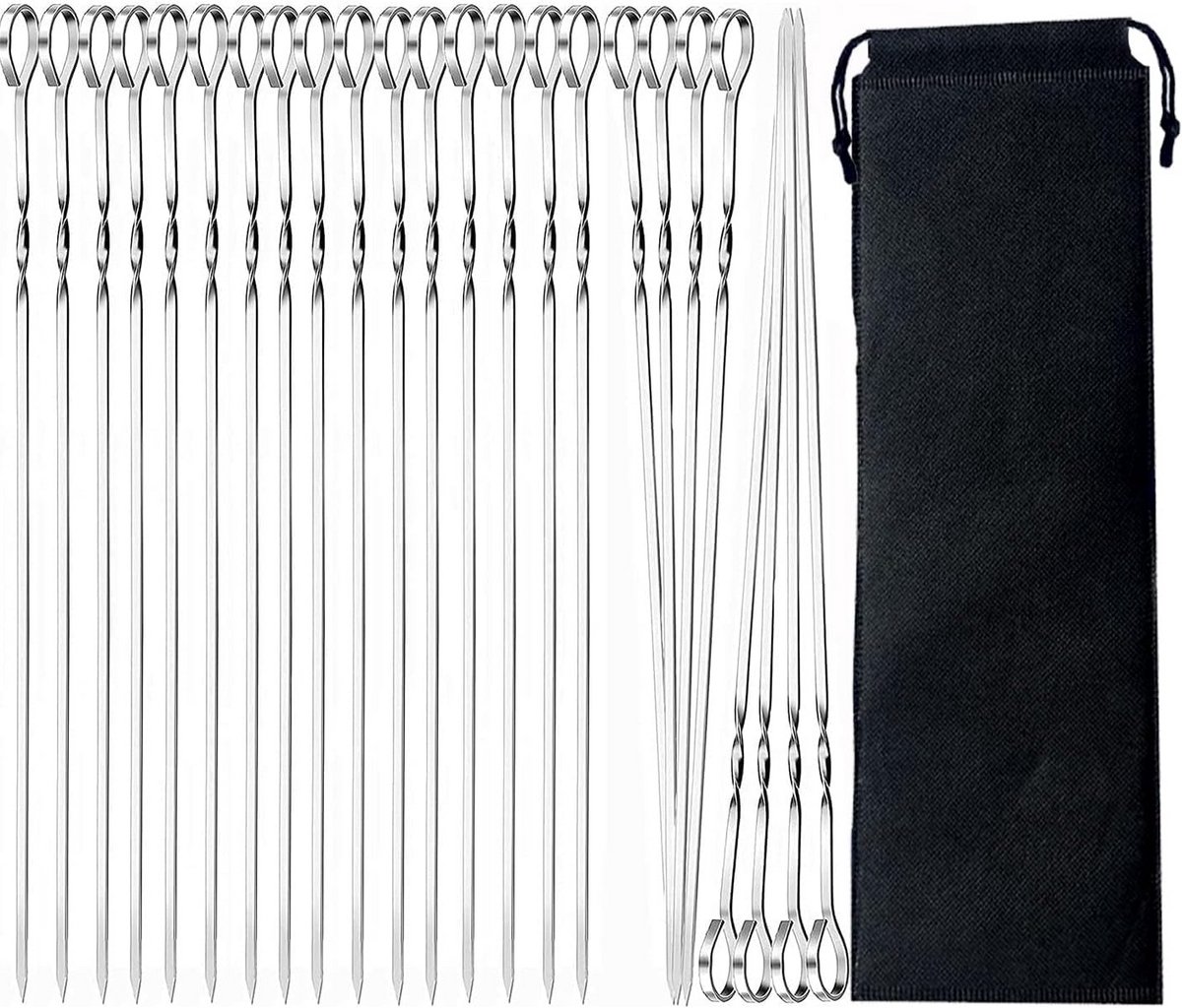 24 Herbruikbare RVS Grillspiesen 30 cm - Spiesstokken voor Vlees, Vis en Groenten