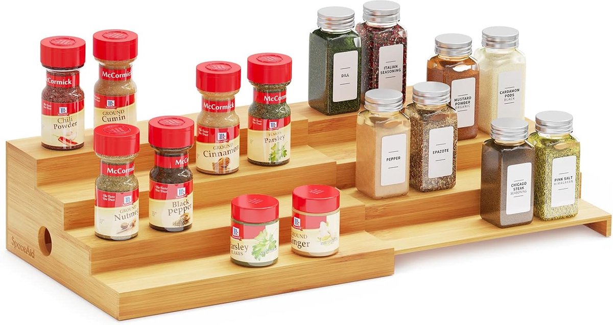 SpaceAid 4-Laags Bamboe Kruidenrek Organizer voor Kasten - Keuken Kruidenopslagrek voor Kastenorganisatie - Houten Schappenorganizer (Natuurlijk)
