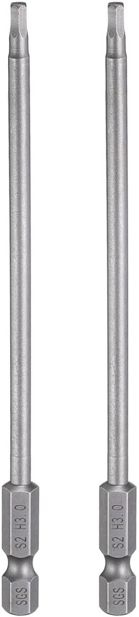 2x Inbussleutel Bitset 1/4 Inch Magnetisch 3mm (H3.0) 150mm Lang S2 Staal HRC60