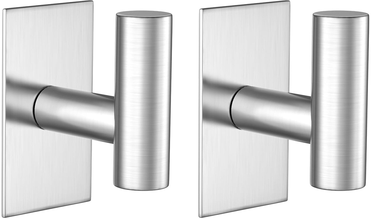 2 stuks - Handdoekhaakjes - handdoekhaken - Zelfklevend - Multifunctioneel - Wandhaken - Roestvrij staal - Rechthoekig - Voor het ophangen van jassen, kleding, kledinghaken - Zilver