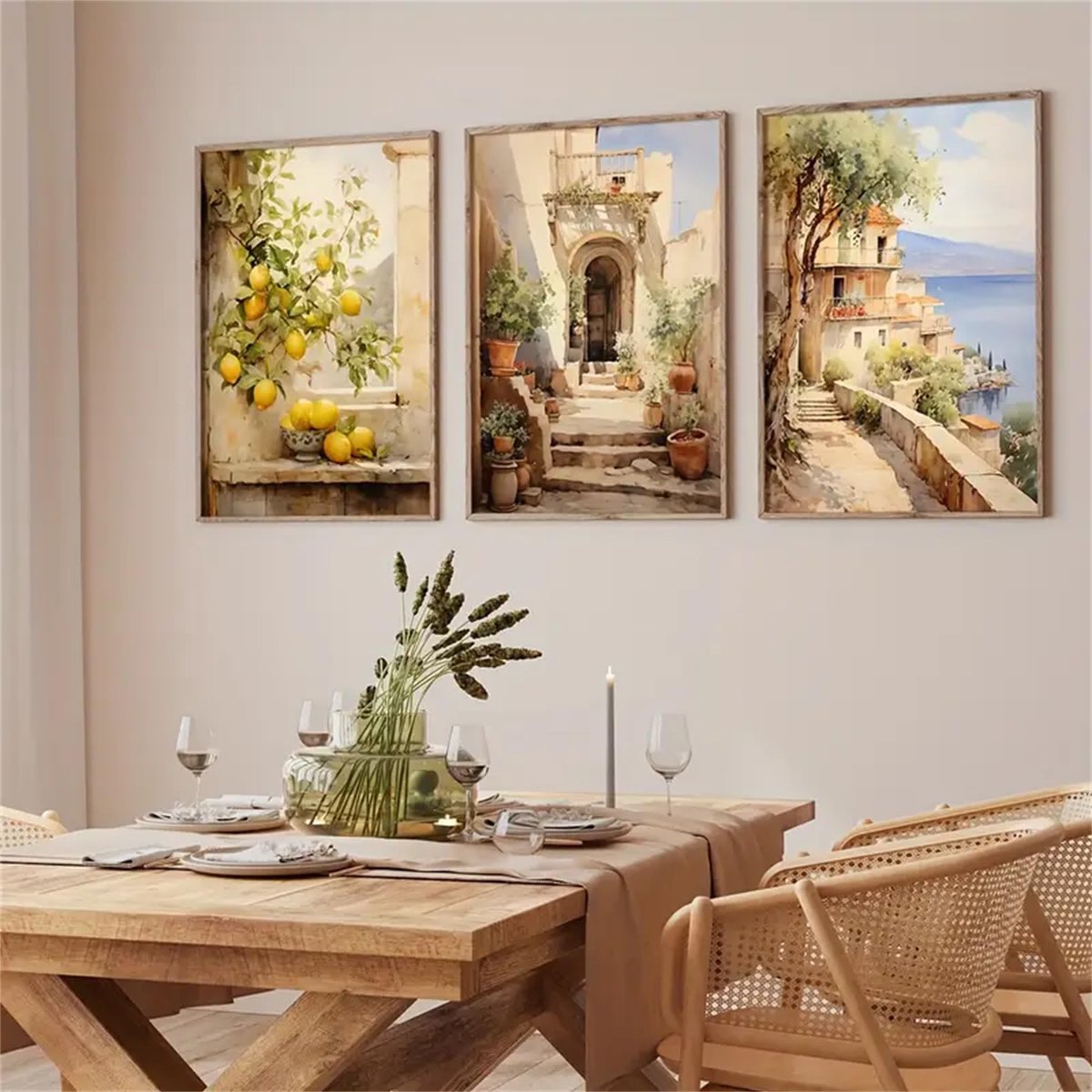 Unyqoos Set van 3 Moderne Kunstposters met Italiaanse Citroenen voor Woonkamer groen