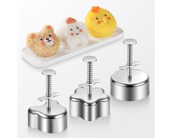 longziming -3-delige RVS Onigiri Vormset - Sushi Rijst Decorating Mold - Anti-aanbak Keukengadget voor Sushi & Musubi - Perfect voor Lunchboxen en Kindermaaltijden